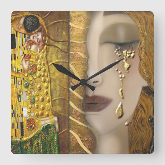 Meine Klimt Serie: Gold Quadratische Wanduhr (Vorderseite)