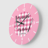 Meine Küche Meine Regeln Rosa Gingham Bauernhof Große Wanduhr (Winkel)