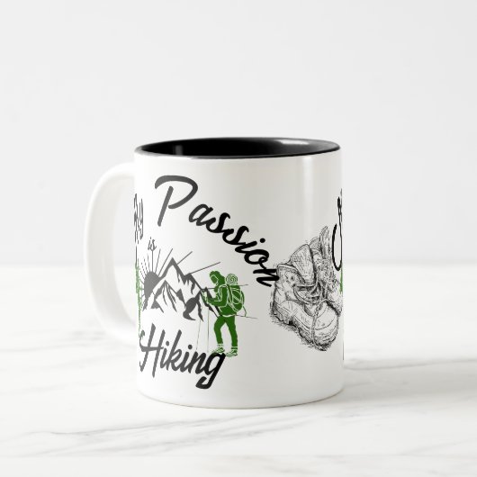 MEINE LEIDUNG ist Wandern, Berge, Wanderstiefel Zweifarbige Tasse (Vorderseite Links)