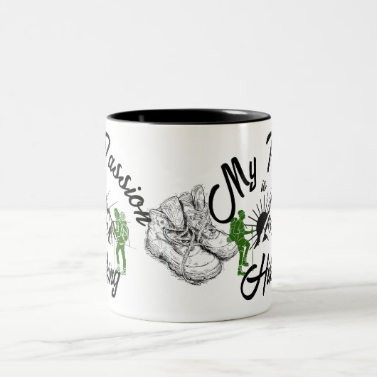 MEINE LEIDUNG ist Wandern, Berge, Wanderstiefel Zweifarbige Tasse (Mittel)