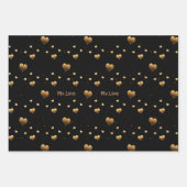 Meine Liebe Elegant Gold Hearts on Black Geschenkpapier Set (Vorderseite 2)