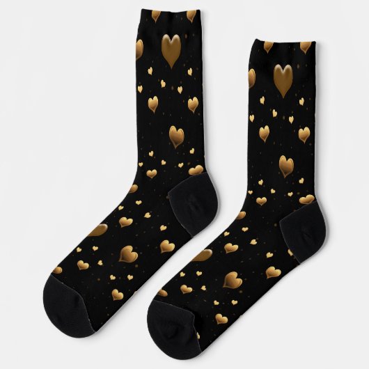 Meine Liebe Elegant Gold Hearts on Black Socken (Linkes Detail)