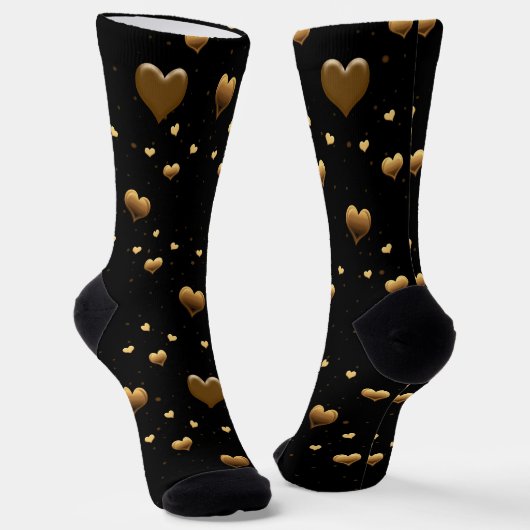 Meine Liebe Elegant Gold Hearts on Black Socken (Gewinkelt)