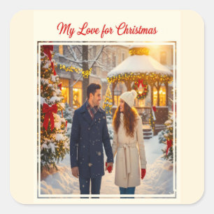 MEINE LIEBE FÜR WEIHNACHTEN MANN UND FRAU ZUSAMMEN QUADRATISCHER AUFKLEBER