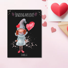 Meine Liebe Watercolor Lady Gnome Valentine senden Feiertagskarte