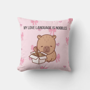 Meine Liebessprache sind Nudeln   Kawaii Capybara  Kissen