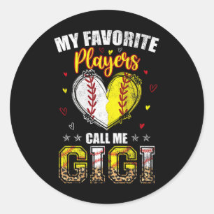 Meine Lieblings-Baseball-Softball-Spieler nennen m Runder Aufkleber