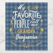 Meine Lieblings-Leute nennen mich Opa Blue Gingham Weinetikett (Einzelnes Label)
