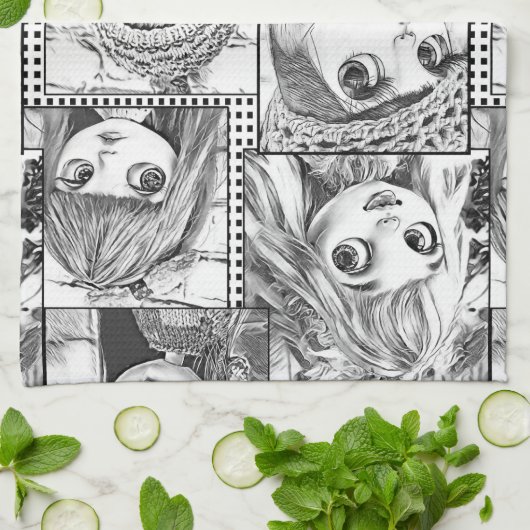 Meine Lieblings-Schwarz-Weiß-Patchwork-Puppen Geschirrtuch (Gefaltet)