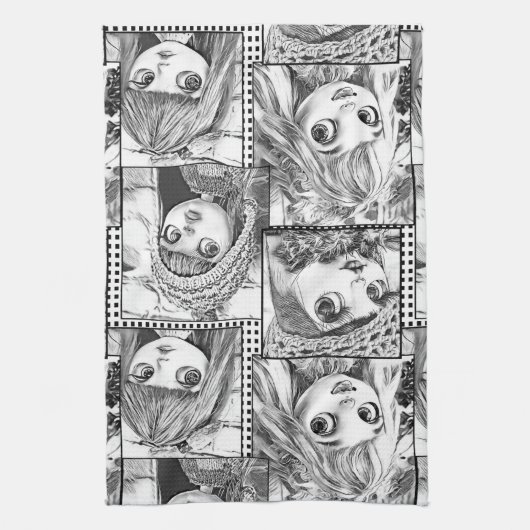 Meine Lieblings-Schwarz-Weiß-Patchwork-Puppen Geschirrtuch (Vertikal)