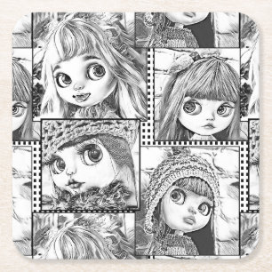 Meine Lieblings-Schwarz-Weiß-Patchwork-Puppen Rechteckiger Pappuntersetzer