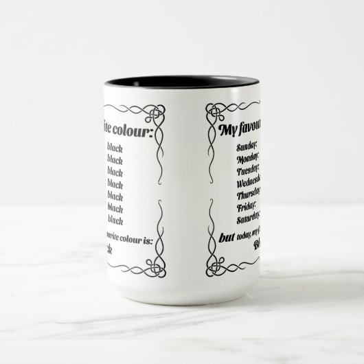 Meine Lieblingsfarbe ist die schwarze Tasse (Zentrum)