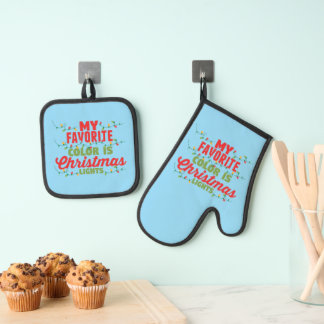 Meine Lieblingsfarbe ist Weihnachtslicht Ofenhandschuh & Topflappen-Set