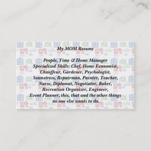 Meine Mama setzt Business Calling Card Hausfahrrad Telefonnummerkarte (Vorderseite)