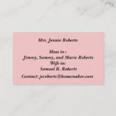 Meine Mama setzt die Visitenkarte wieder ein Telefonnummerkarte (Rückseite)