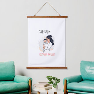 Meine Mama Super Mama Muttertag Niedlich Baby & Mu Wandteppich Mit Holzrahmen