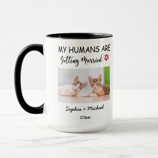 Meine Menschen heiraten – 2 individuelles Katzenfo Tasse (Links)