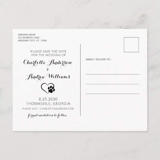 Meine Menschen heiraten Save the Date Hund Ankündigungspostkarte (Rückseite)