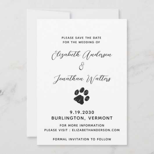 Meine Menschen werden heiraten, wenn der Hund Hoch Save The Date (Rückseite)