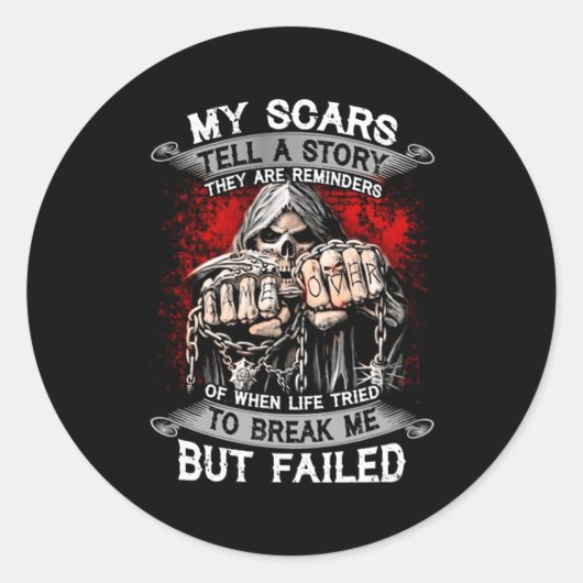 Meine Narben erzählen eine Geschichte, dass sie Er Runder Aufkleber (Vorderseite)