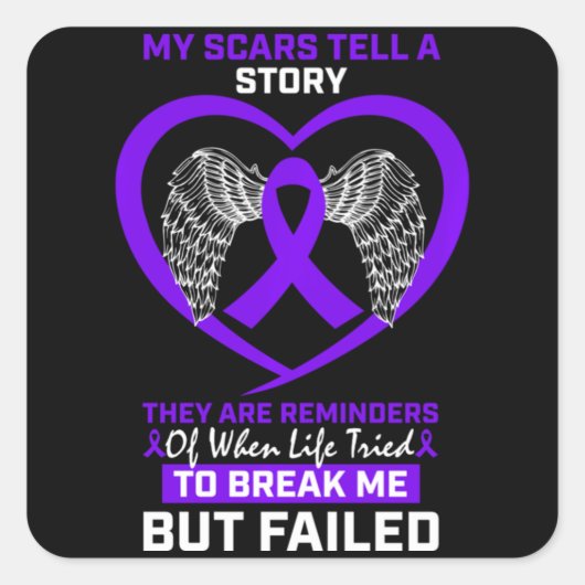 Meine Narben erzählen eine Lila Hodgkin-Lymphom-Aw Quadratischer Aufkleber (Vorderseite)