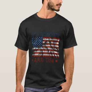 Meine Pronomen sind US-amerikanische Flagge am 4. T-Shirt