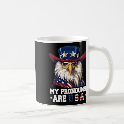 Meine Pronomen sind Usa Funny Eagle 4 Juli Amerika Kaffeetasse (Rechts)