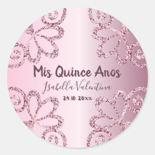 Meine Quinceañera Glitter-Rosa Puder Runder Aufkleber