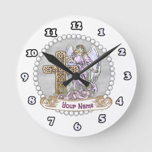 Meine Rosen Engel Kreuz Runde Wanduhr