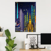 Meine Stadt nachts | AI Art Poster (Heimbüro)