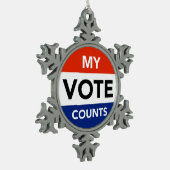 Meine Stimme zählt Schneeflocken Zinn-Ornament (Links)