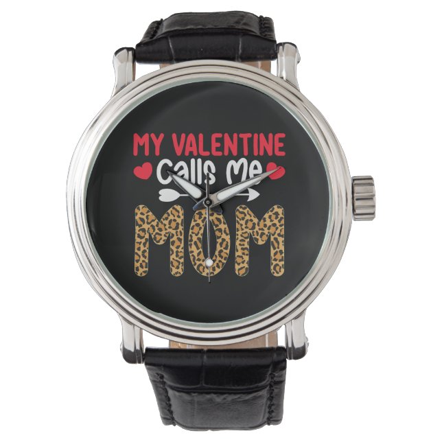 Meine Valentine nennt mich Mama Leopard Buffalo Ka Armbanduhr (Vorderseite)