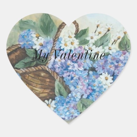 Meine Valentinhydrangeas im Strohkorb Herz-Aufkleber (Vorderseite)