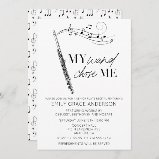 Meine Wand wählte mich Zitat musikalische Notizen  Einladung (Vorne/Hinten)