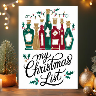 Meine Weihnachtsliste Weinflaschen Lustig Feiertagskarte
