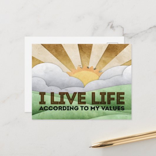 "Meine Werte" Motivation Affirmation Postkarte (Vorderseite/Rückseite Beispiel)