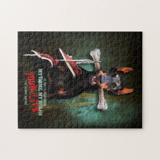 Meine Zuhause, dein Leben: Doberman Dog w. Knochen Puzzle (Horizontal)