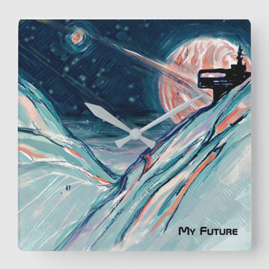 Meine zukünftige Zuhause im Weltraum Quadratische Wanduhr (Vorderseite)