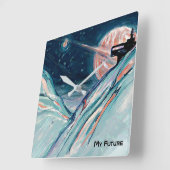 Meine zukünftige Zuhause im Weltraum Quadratische Wanduhr (Winkel)