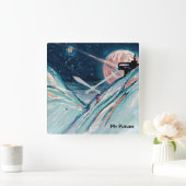 Meine zukünftige Zuhause im Weltraum Quadratische Wanduhr (Zuhause)