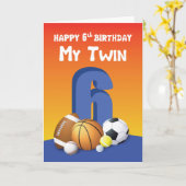 Meine Zwillingsbrüder 6. Geburtstagssportbälle Karte (Gelbe Blume)