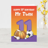 Meine Zwillingsschwester 11. Geburtstagsportbälle Karte (Gelbe Blume)