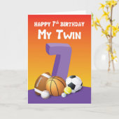 Meine Zwillingsschwester 7. Geburtstagsportbälle Karte (Gelbe Blume)