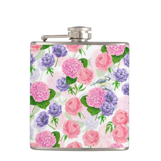 Meise und Blumen Flachmann (Vorderseite)