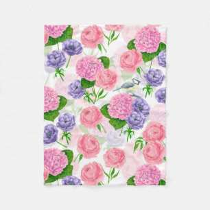 Meise und Blumen Fleecedecke