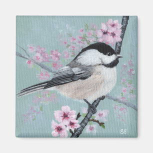 Meise und Kirschblüten Magnet