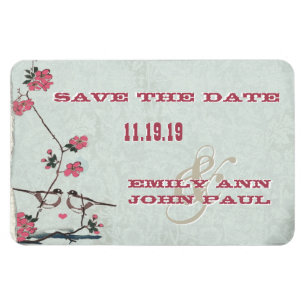 Meisen-Liebesvögel Kirschblüten Save the Date Magnet