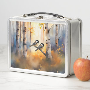 Meisen-Singvögel in einem Herbstwald Metall Brotdose