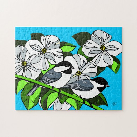 Meisen Vögel und Blumen Puzzle (Horizontal)