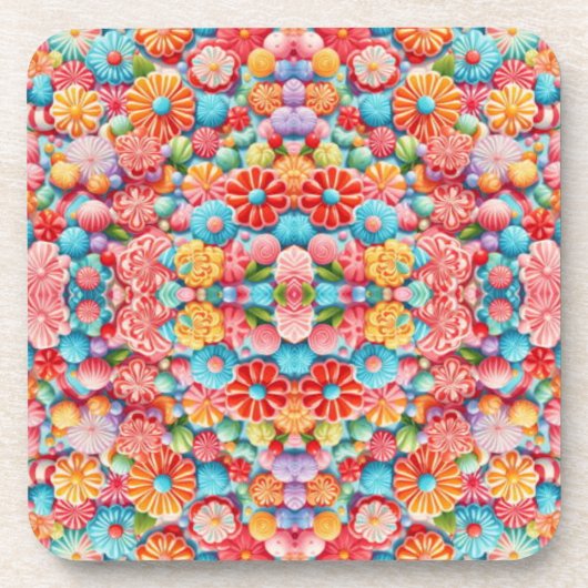 Meist rosa Blumenmuster Getränkeuntersetzer (Vorderseite)
